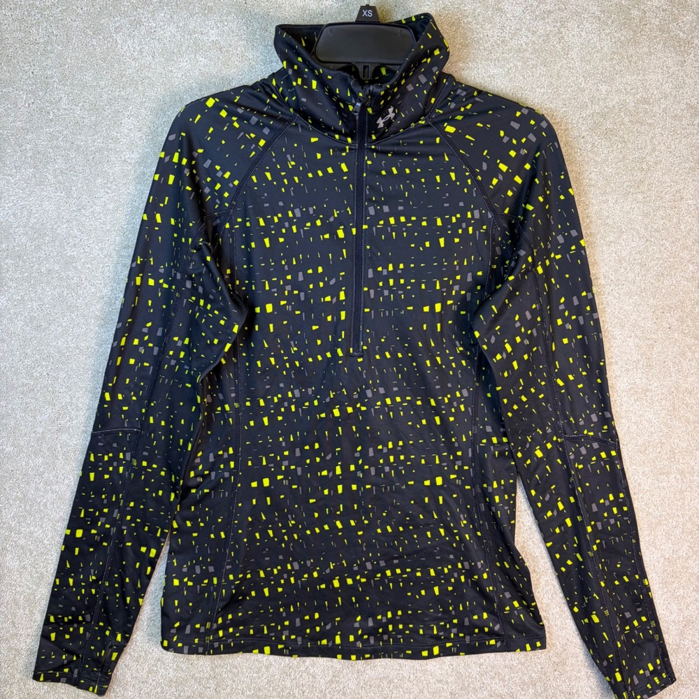 Under Armour 1/4 Zip Pullover Womens XS Black Yellow Geometric Running 1248527